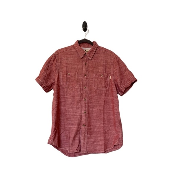 Woolrich Mens Collared Casual Button Down Shirt Polo Short Sleeve Red White - Picture 1 of 11